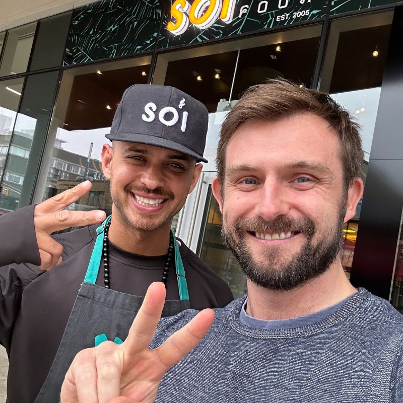 Kyle Guilfoyle with a restaurant owner at SOI Thaifoon